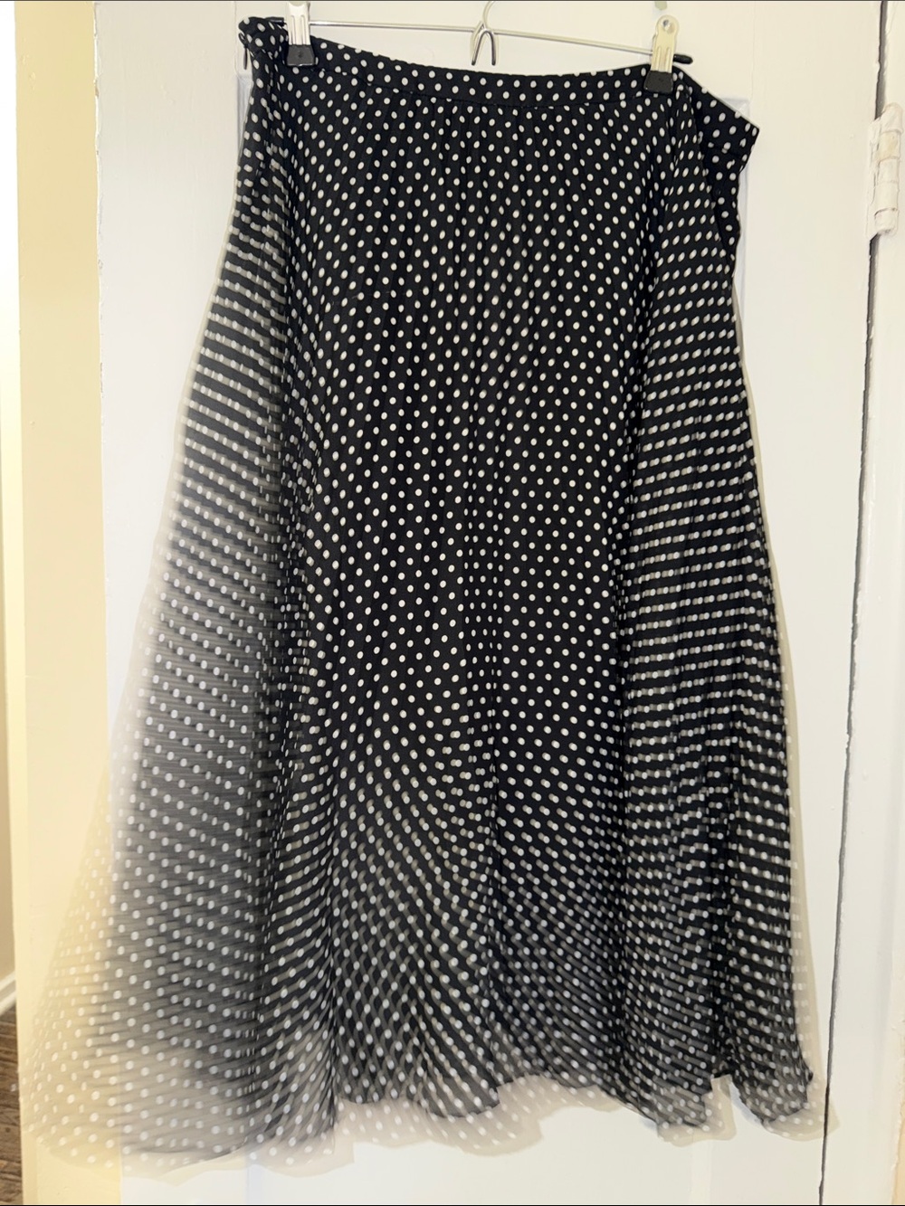 LOFT Black and White Polka Dot Midi Skirt